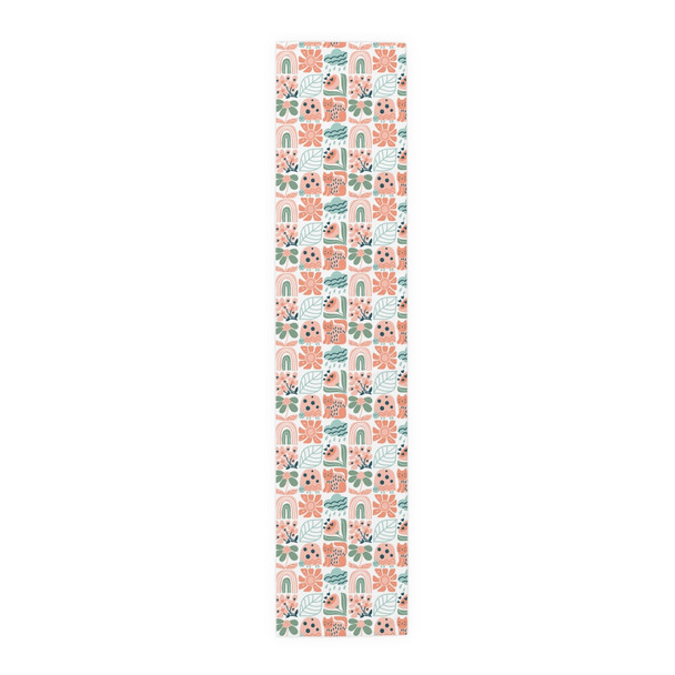 Peach and Sage Cute Cat Pattern Table Runner (Cotton, Poly)