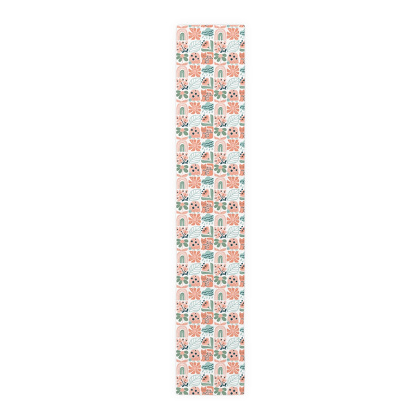 Peach and Sage Cute Cat Pattern Table Runner (Cotton, Poly)