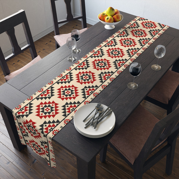 Geometric Pattern in Red, Black, and Cream Table Runner (Cotton, Poly)
