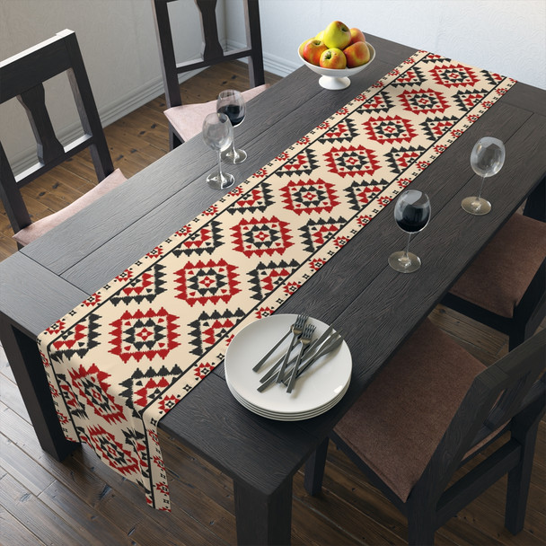 Geometric Pattern in Red, Black, and Cream Table Runner (Cotton, Poly)