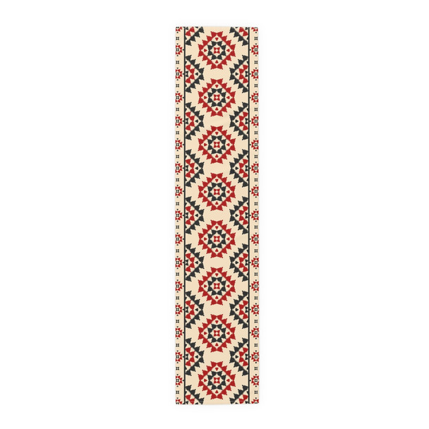 Geometric Pattern in Red, Black, and Cream Table Runner (Cotton, Poly)