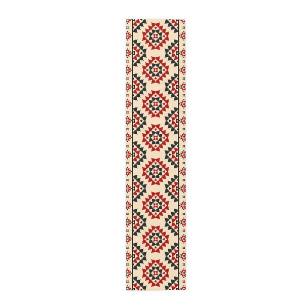 Geometric Pattern in Red, Black, and Cream Table Runner (Cotton, Poly)