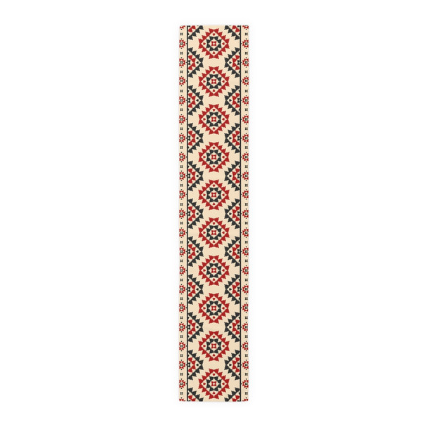 Geometric Pattern in Red, Black, and Cream Table Runner (Cotton, Poly)