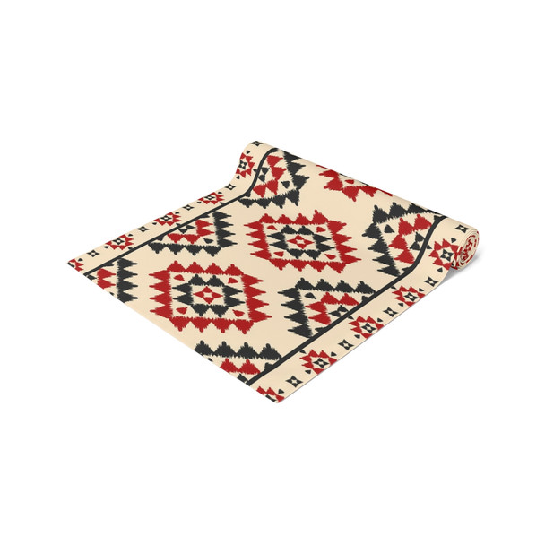 Geometric Pattern in Red, Black, and Cream Table Runner (Cotton, Poly)