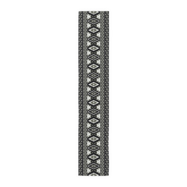 Geometric Pattern in Black and White Table Runner (Cotton, Poly)