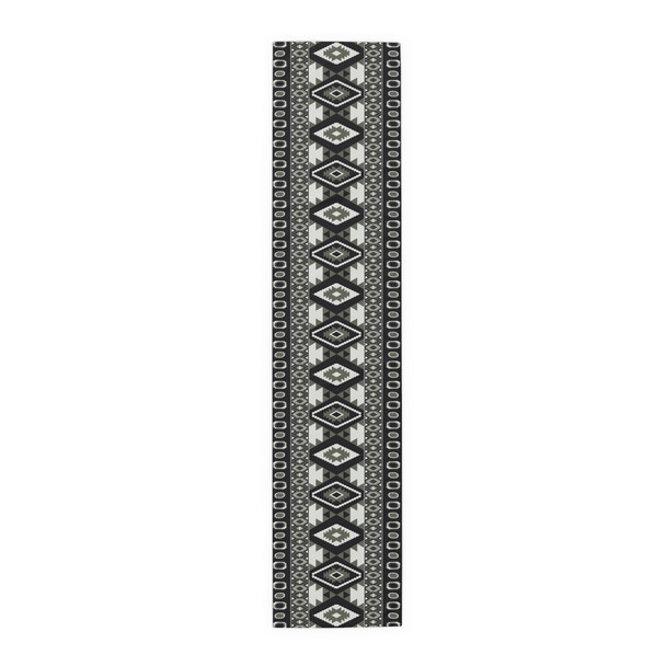 Geometric Pattern in Black and White Table Runner (Cotton, Poly)