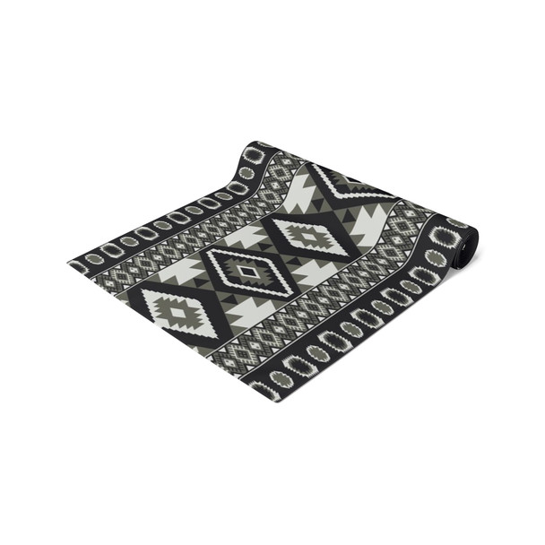 Geometric Pattern in Black and White Table Runner (Cotton, Poly)
