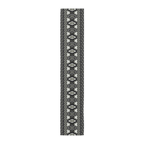 Geometric Pattern in Black and White Table Runner (Cotton, Poly)