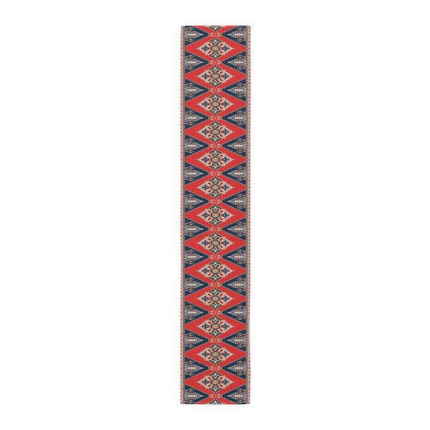 Geometric Pattern in Red and Blue Table Runner (Cotton, Poly)