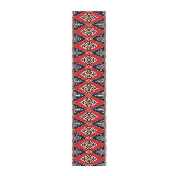 Geometric Pattern in Red and Blue Table Runner (Cotton, Poly)