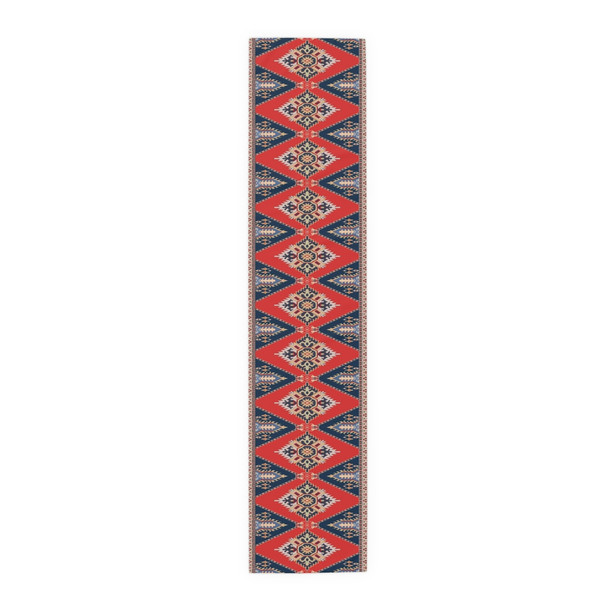 Geometric Pattern in Red and Blue Table Runner (Cotton, Poly)