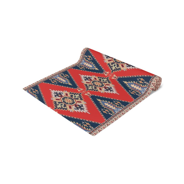 Geometric Pattern in Red and Blue Table Runner (Cotton, Poly)