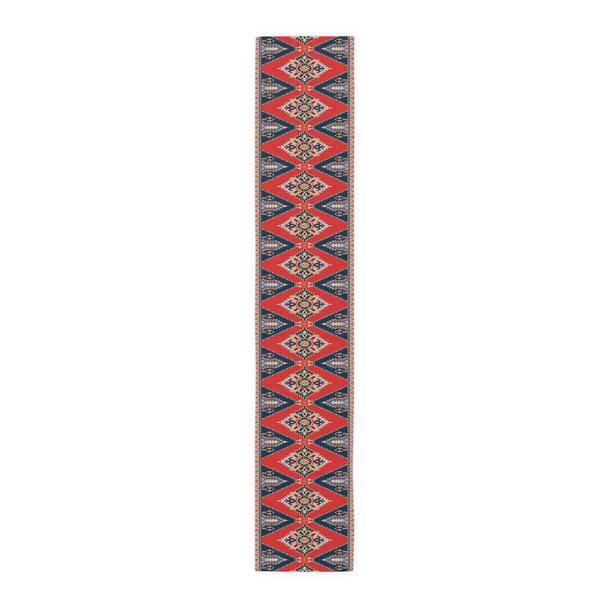 Geometric Pattern in Red and Blue Table Runner (Cotton, Poly)