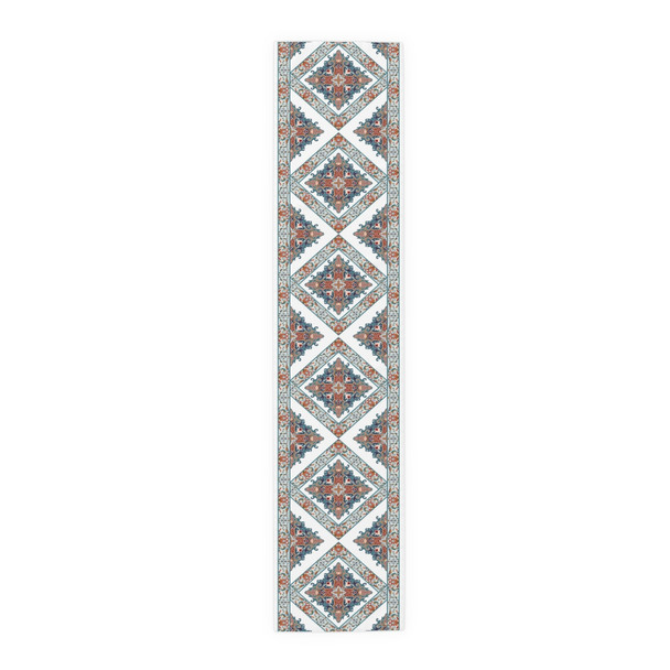 Oriental Pattern in Teal, Orange and White Table Runner (Cotton, Poly)