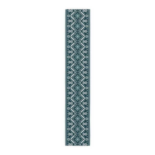 Christmas Pattern in Teal and White Table Runner (Cotton, Poly)
