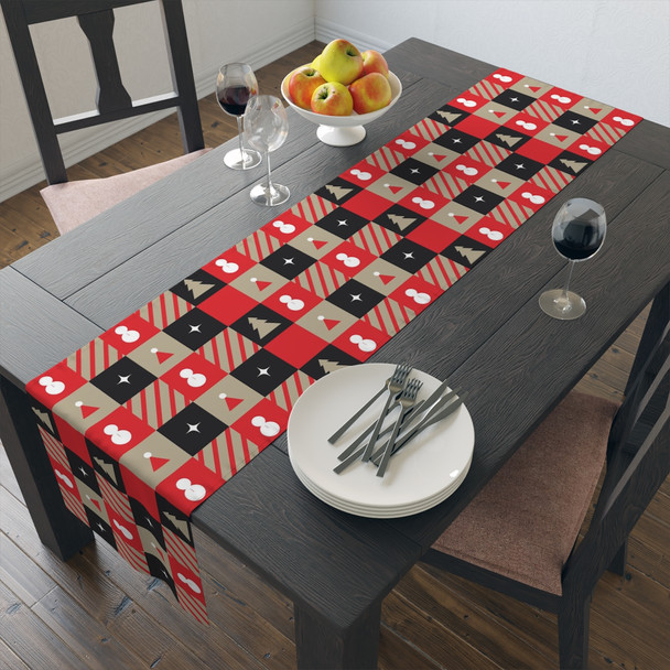 Checkerboard Style Christmas Pattern Table Runner (Cotton, Poly)