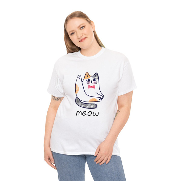 Sassy Cat Graphic "Meow" T-Shirt| Gildan Heavy Cotton| Fun Cat Lover Apparel| Quirky Gift for Friends| Weird Shirts