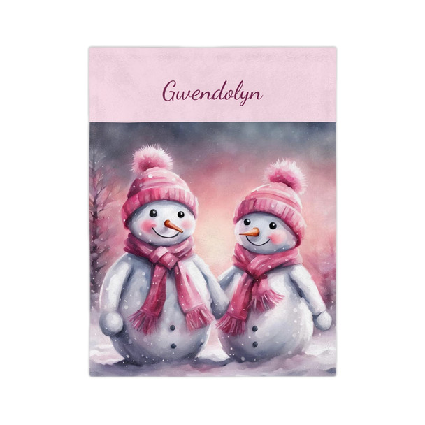 Personalized Baby Velveteen Minky Blanket | Adorable Pink Snowman Design | 40" x 30"