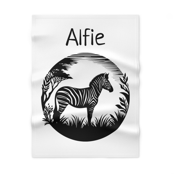 Zebra Design Personalized Soft Fleece Baby Blanket| Safari Theme Nursery| Black and White Theme