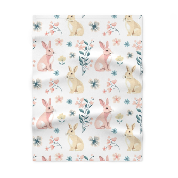 Cute Pastel Bunny Design Soft Fleece Baby Blanket