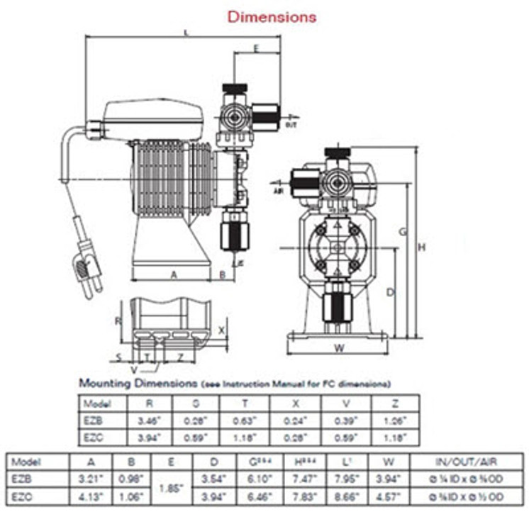 Walchem EZB16D1-VC Series Electronic Chemical Metering Pump, 1 GPH, 105 psi