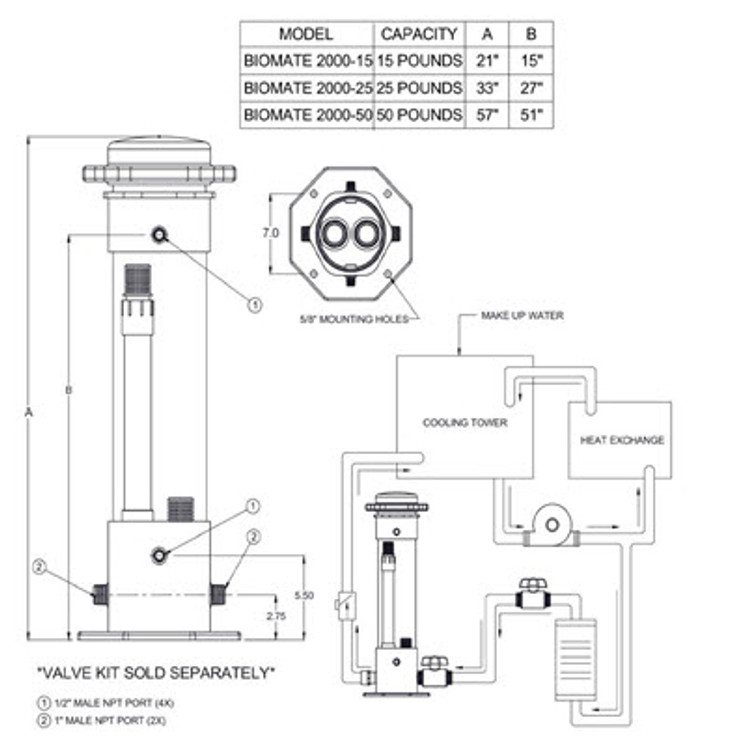 Biomate 2000-25 Clear Biocide Feeder for Chlorine and Bromine