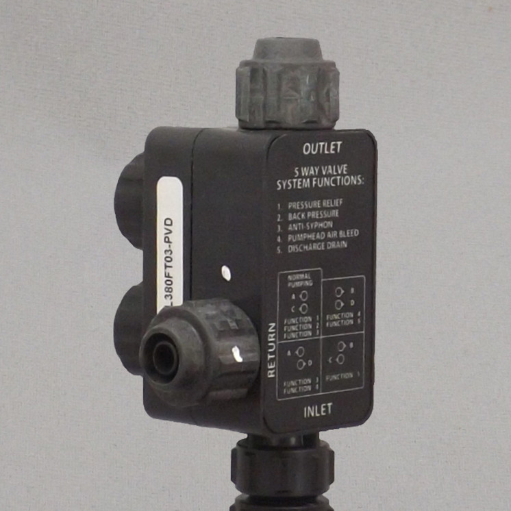 Pulsafeeder L380FT03-PVD Five Function Valve, 1/2" (1.27 cm) OD Tubing