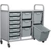 Antibacterial 3 Columns School Storage Trolley shoing with a box half out showing that they dont tip.