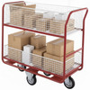Mail room distribution trolley with diamond wheel configuration transporting mail