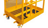 A close up of the corner of a two person access platform with a gate for lifting with a forklift 