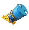 A Fork Mounted Drum Rotator with a crank handle carrying a drum against a white background
