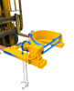 A Fork Mounted Drum Rotator with a loop chain attached to a forklift against a white background