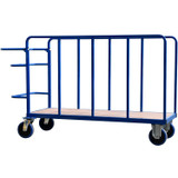 Double Sided Trolley with Deadman Brake mounted on industrial castors and black crumb rubber tyres 