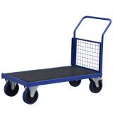 A Premium Plus flatbed Trolley with phenolic board and single mesh end sitting on a white background.