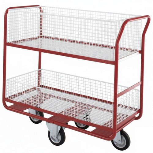 Mail room distribution trolley with diamond wheel configuration