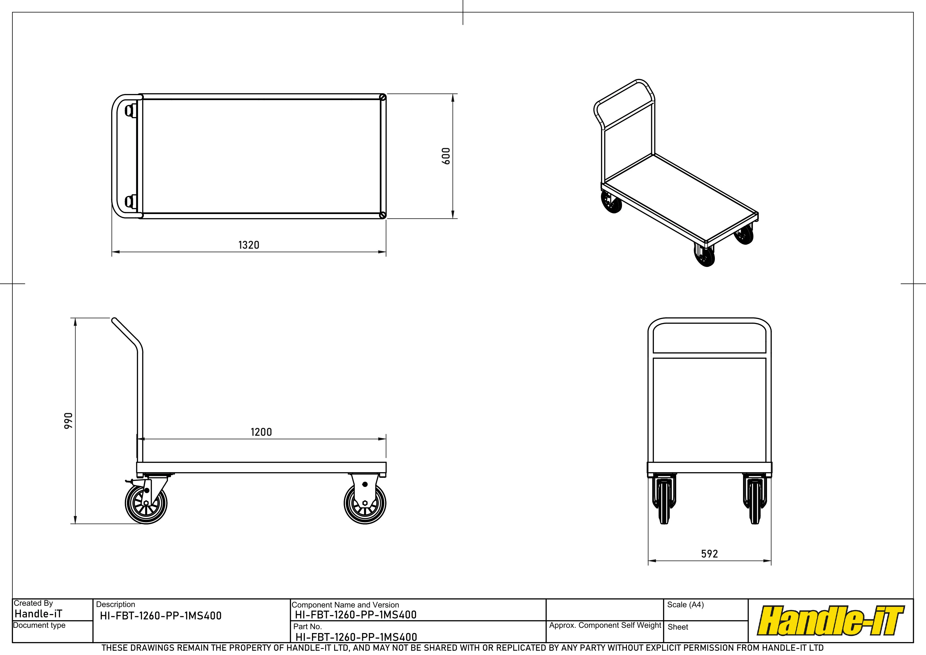 Flatbed Trolley with mesh end Dimensions 