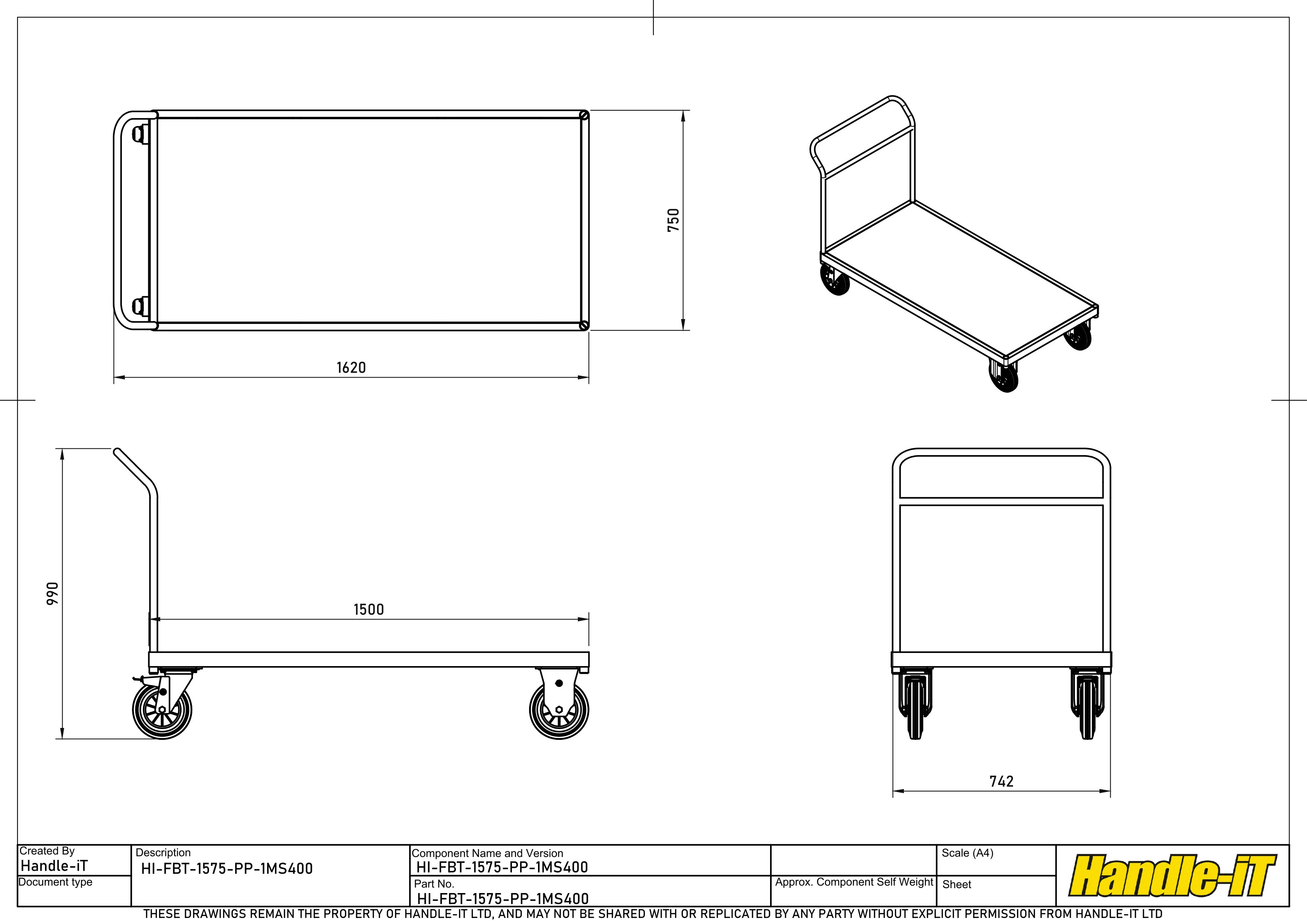 Single Mesh End Premium Plus Flatbed trolley dimensions