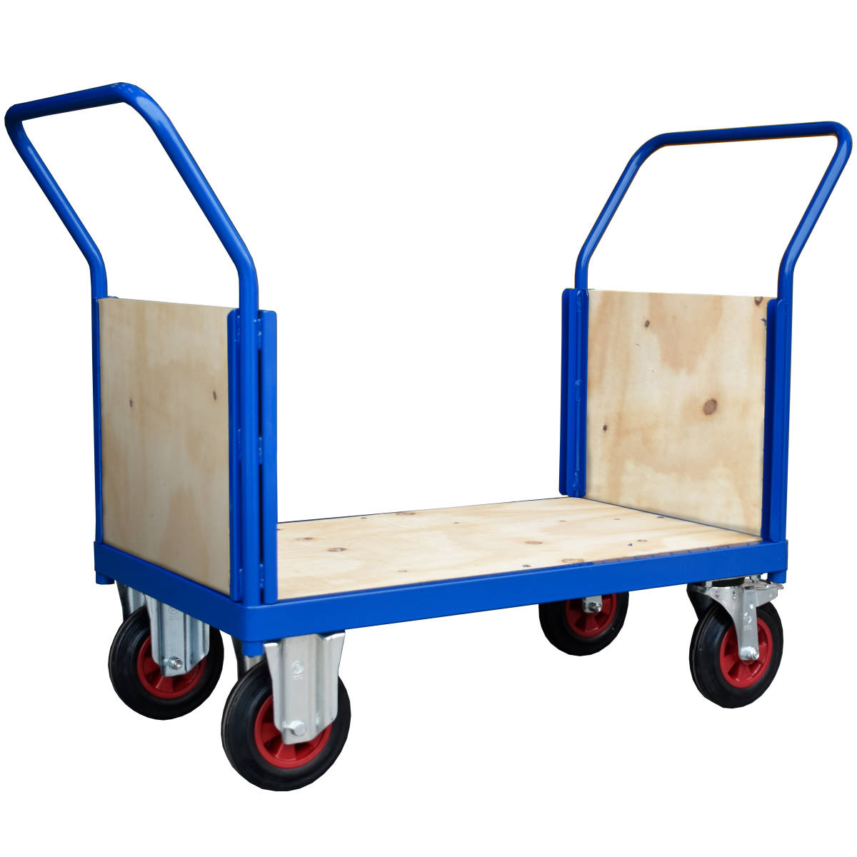 Hand Cart Platform Flatbed Trolley with double ended plywood board sides and non-marking Resilex wheels Hand Cart Platform Flatbed Trolley with double ended plywood board sides and non-marking Resilex wheels