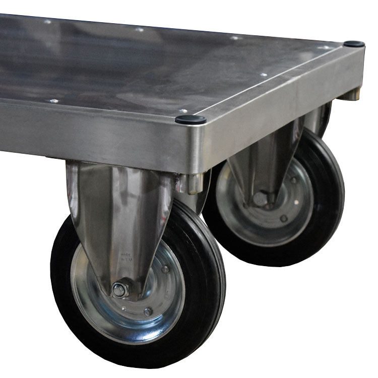Facilities Stainless Steel Platform Trolley Close Up of Front Castors