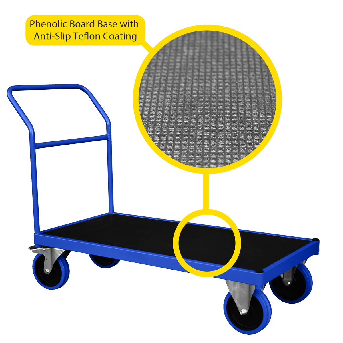 Flatbed Trolley with Phenolic Board Base Featuring Anti Slip Teflon Coating Flatbed Trolley with Phenolic Board Base Featuring Anti Slip Teflon Coating