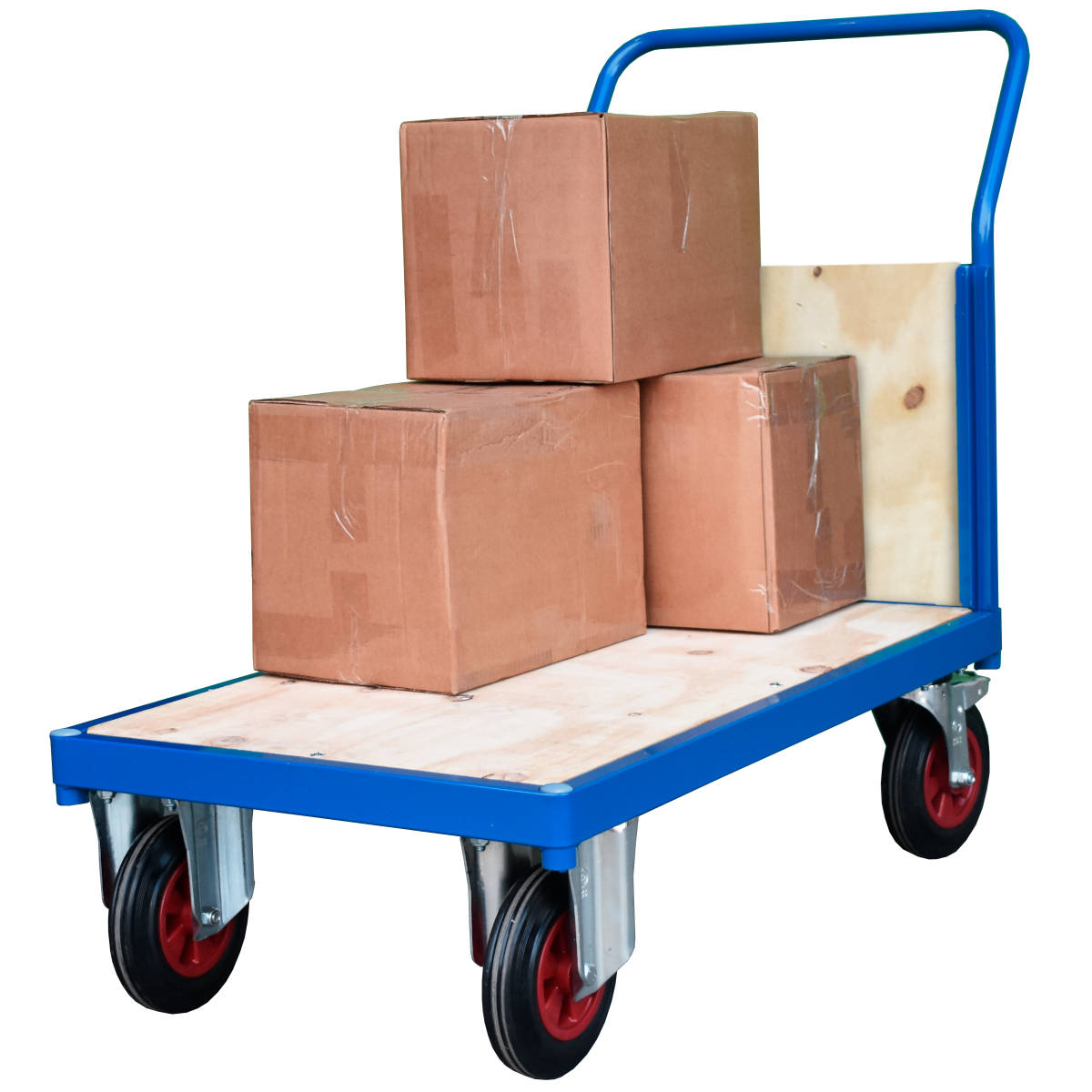 Heavy Flatbed Truck Hand Cart with a single plywood board end and plywood base