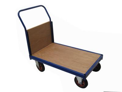 Heavy Duty Flatbed Trolley With Ply Wood End in blue side view (2) Heavy Duty Flatbed Trolley With Ply Wood End in blue side view (2)
