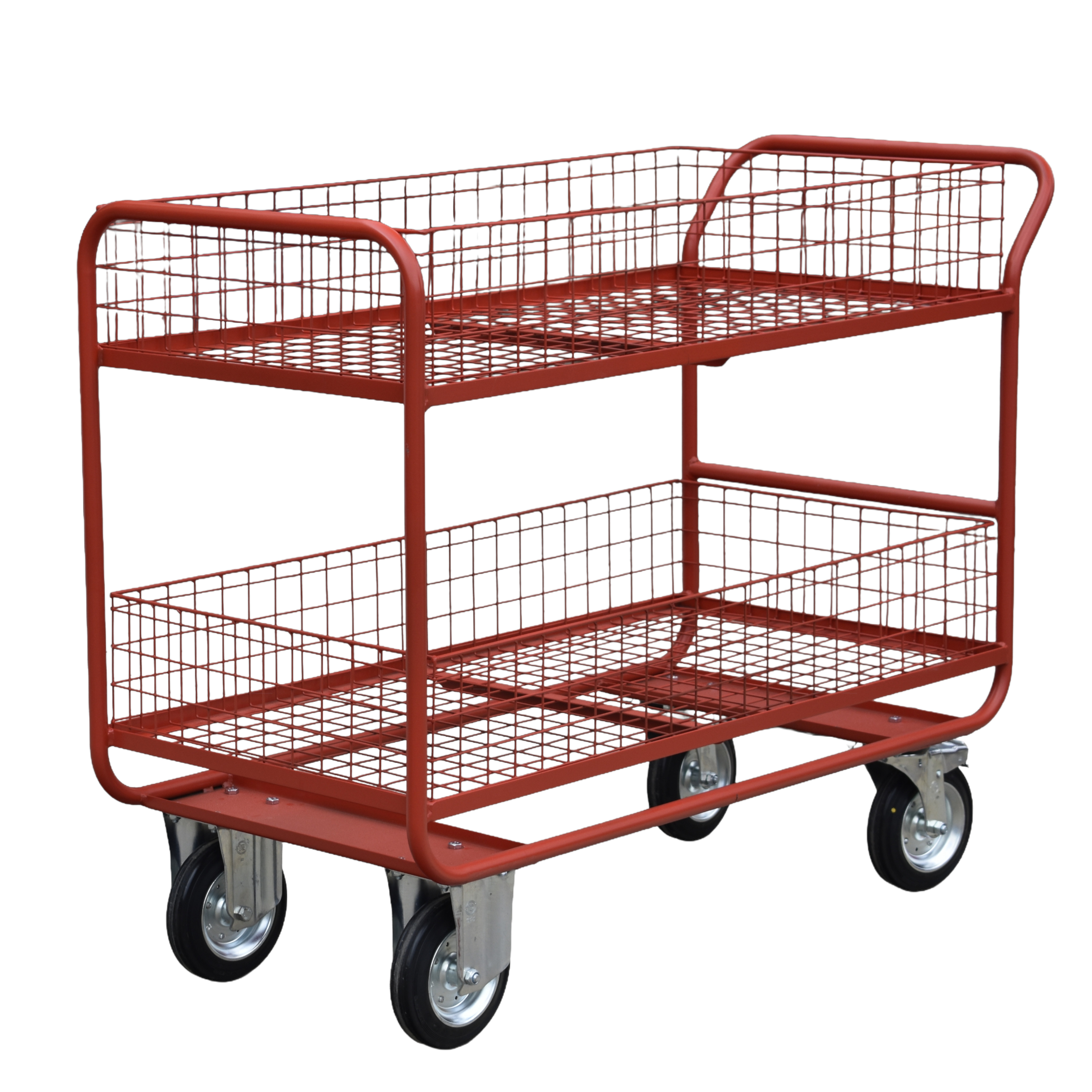 Mail room distribution trolley with square wheel configuration
