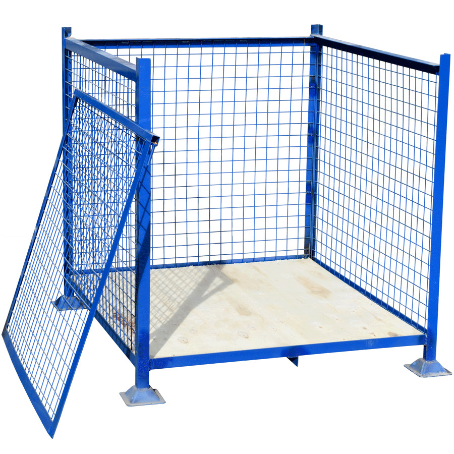 Stacking Stillage with removed mesh side panel for ease of access Stacking Stillage with removed mesh side panel for ease of access