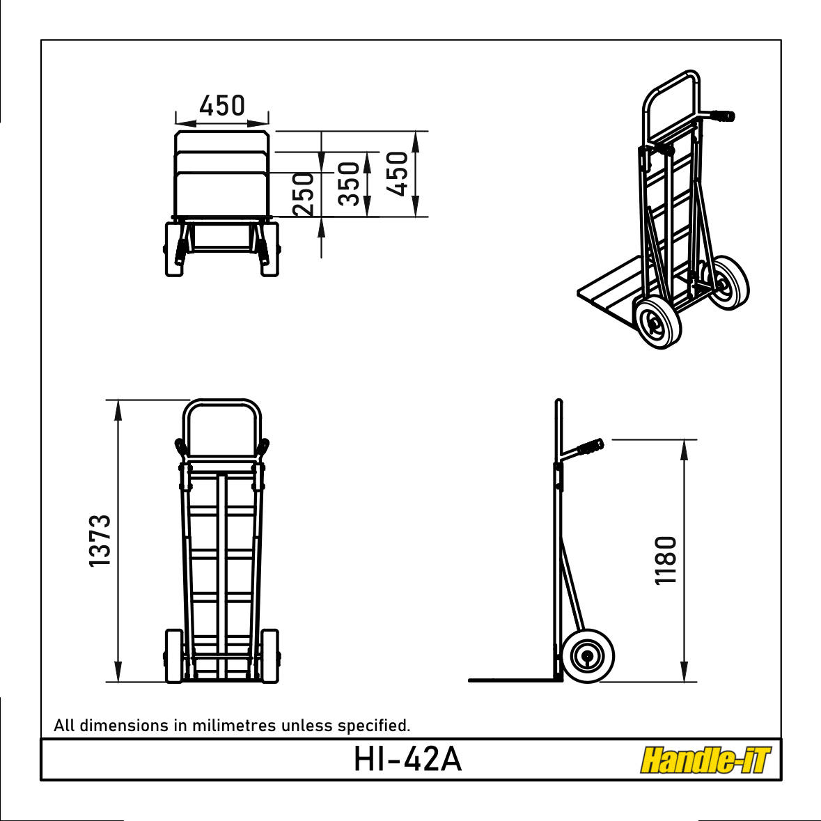 Sack Truck with Industrial High Back dimensions