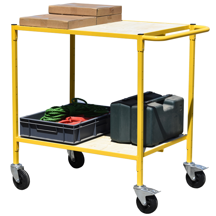 Two Tier Table Trolley with Aluminium Checker Plate carrying a load Two Tier Table Trolley with Aluminium Checker Plate carrying a load