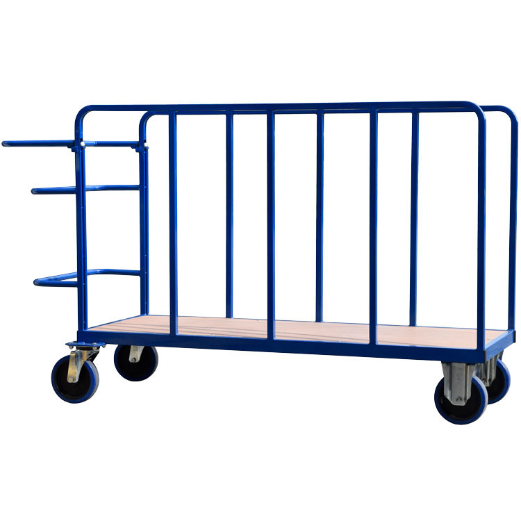 Double Sided Trolley with Deadman Brake mounted on industrial castors and black crumb rubber tyres Double Sided Trolley with Deadman Brake mounted on industrial castors and black crumb rubber tyres
