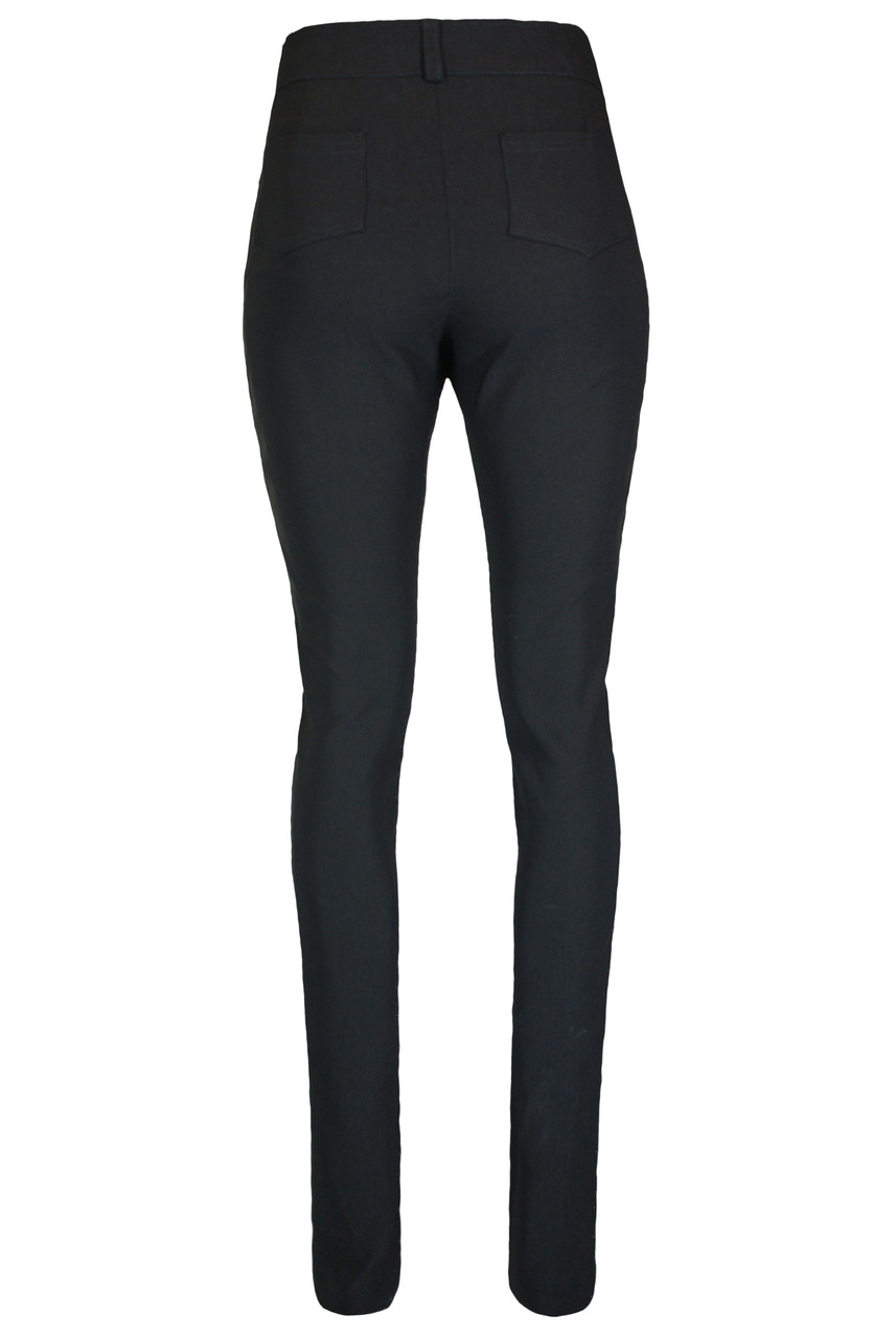 Ladies High Waist button Skinny Trousers – Black