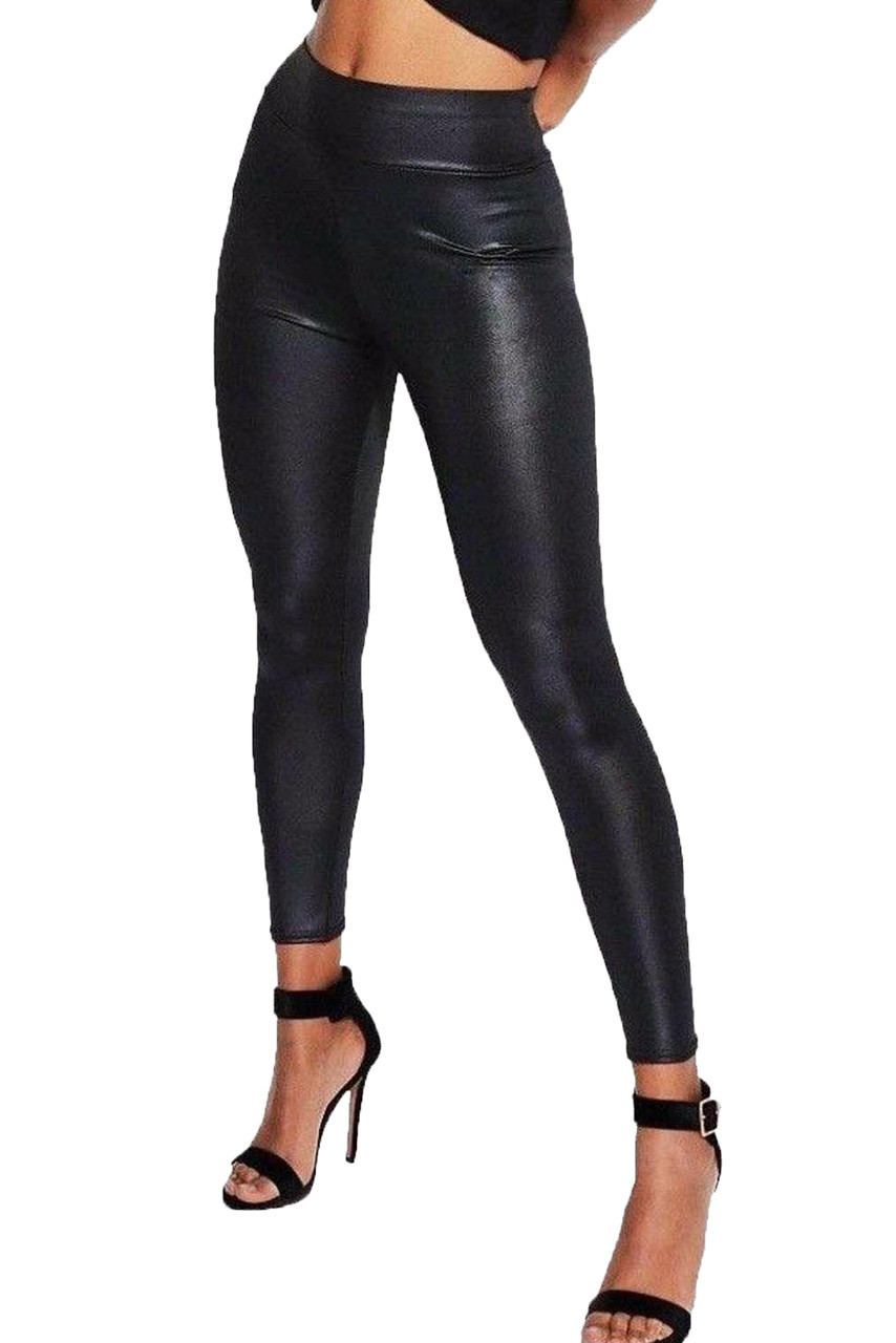 Faux Leather PU Highwaisted Leggings in Black