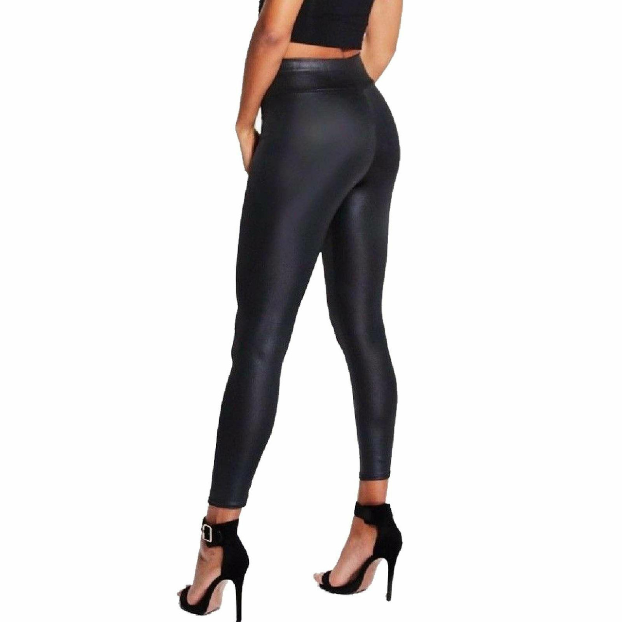 Pvc Legging With Faux Leather Side Panels NEW WOMEN'S WET LOOK PU